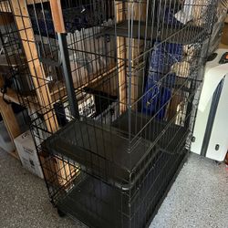 Large 3-Tier Cat Cage Playpen with Easy to Clean Removable Tray, Front Doors, Portable, Foldable