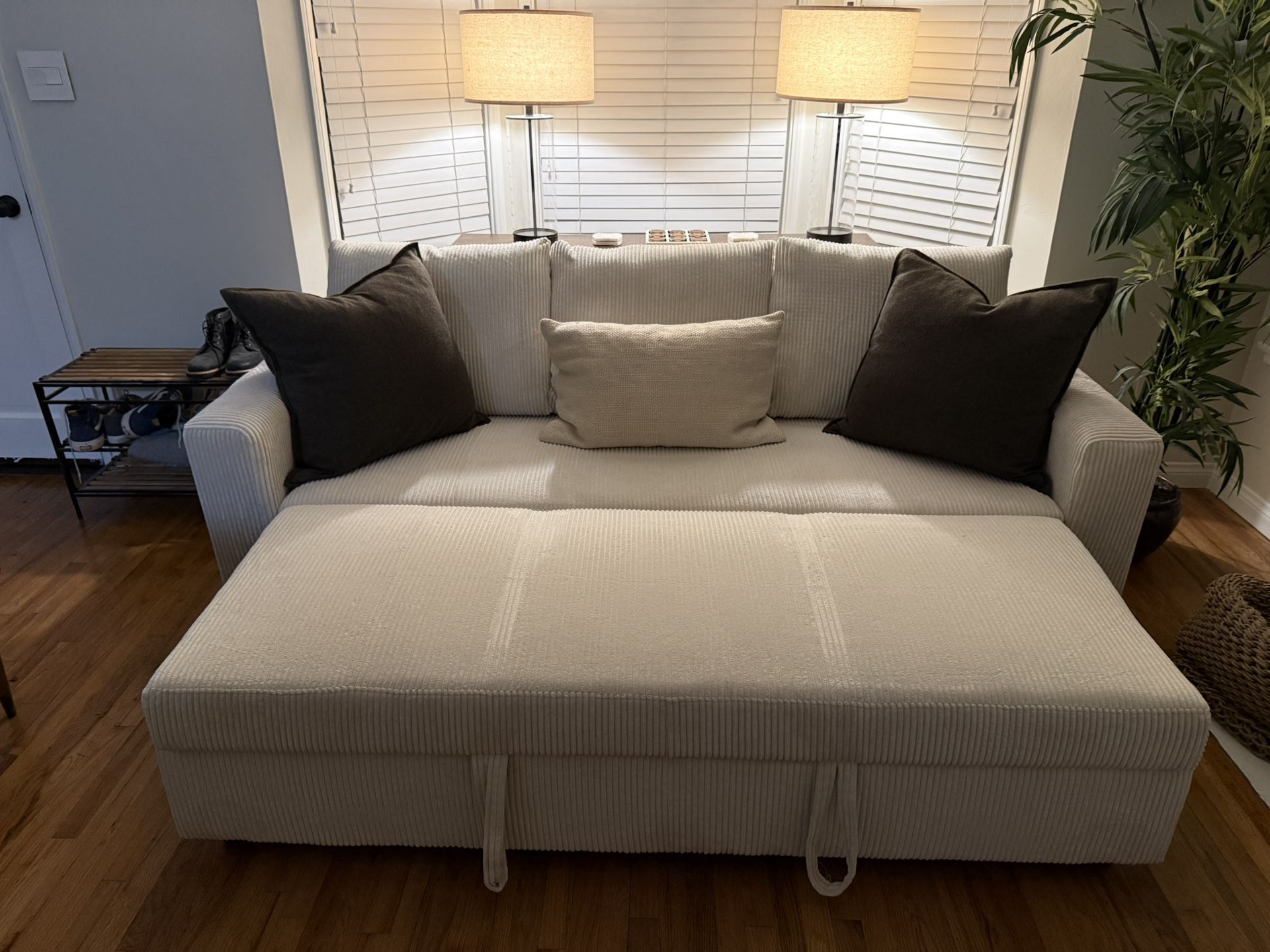 Brand New White Corduroy Couch With Pull Out Bed