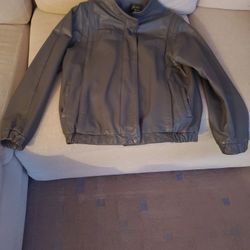 WOMENS GRAY LEATHER JACKET, SIZE 7/8