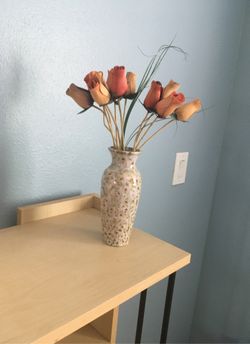Wood flowers and ceramic vase