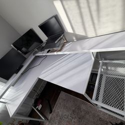 69 Inch L Shaped Desk with Monitor Stand