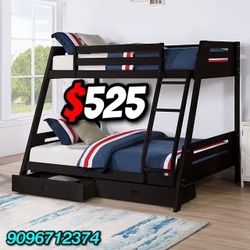 Twin Full Black Bunkbed With Ortho Mattress Included!!