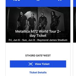 Metallica  Tampa Show both Nights  Premium Seats! 🔥🎸