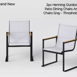 Brand New In Sealed Box - Threshold - (SET OF 2 )  Henning  Outdoor Dining Chair Arm Chairs Gray 