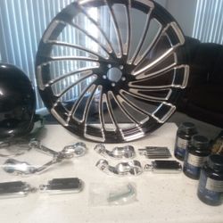Beautiful Chrome Foot Pegs Front And Passenger Beautiful Three Sets The Helmet Is Like New!! And The Rim Along With Parts Everything Is New Won't Last