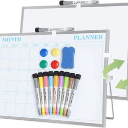 NEW Double-Sided Dry Erase Board, Dry Erase Calendar 16’’x12” Magnetic Desktop Whiteboard w/ Stand Thumbnail