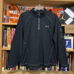 UNDER ARMOUR-men’s black/silver logo long sleeve 1/4-zip athletic fleece jacket