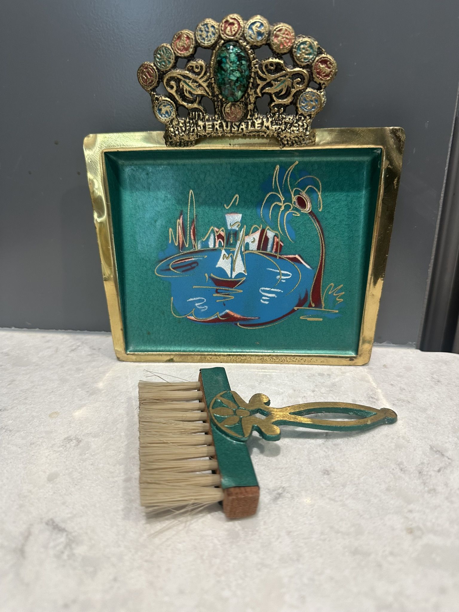 Vintage Ilan Solid Brass Table Bread Cleaning Pan/Brush Set.
