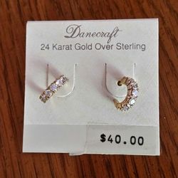 24K gold with faux diamonds earrings