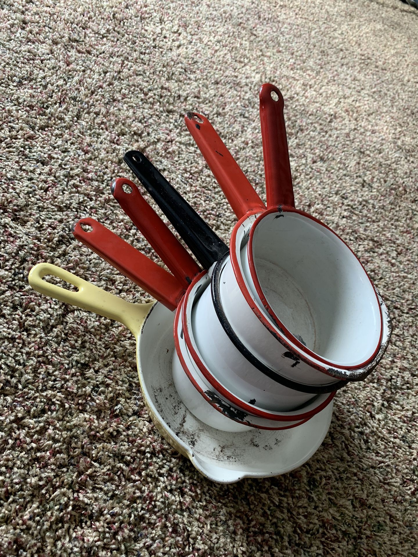 Vintage Porcelain Pans FarmHouse Kitchen Display Wall Art Shabby Sheik Best Offer