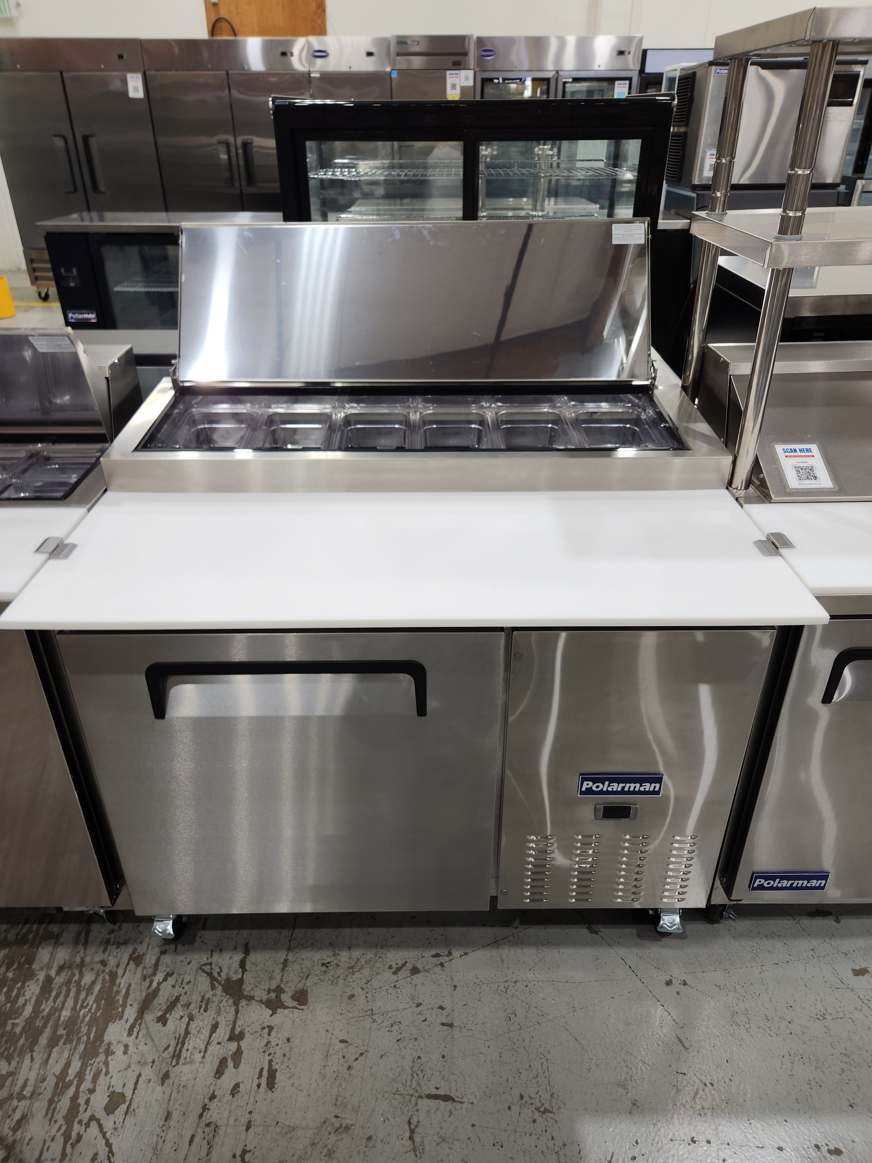 47 3/8" Pizza Prep Table Refrigerator β Polarman PLM-P44S Stainless Steel, 1 Solid Door