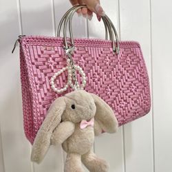 Pink Woven Purse Handbag
