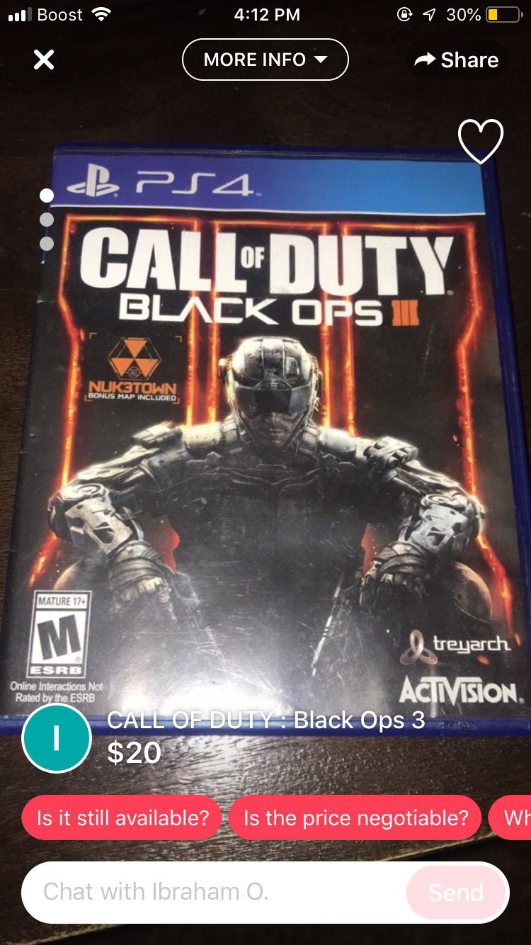 Black Ops 3 PS4 $10