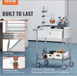 Medical Cart, 2-Layer Stainless Steel Cart 220 lbs Weight Capacity
Rolling Utility Cart with 360° Silent Wheels and a Drawer, for Lab, Clinic, Kitchen