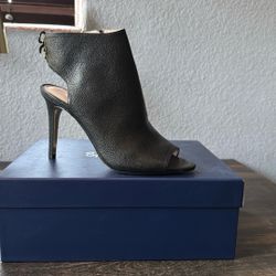 Black Leather Open Toe Booties