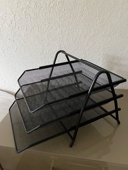 Black Metal Mesh 3-Tier Desk File Organizer