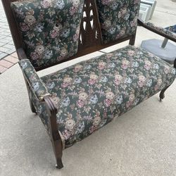 Antique Solid Wood Bench Floral