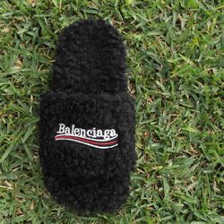 Balenciaga black furry slides Size 11