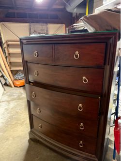 Dark Cherry Wood Tall Dresser