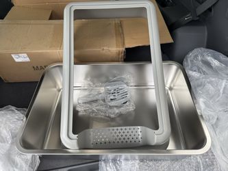 Stainless Steel Litter Box, Large Capacity Non Sticky Easy Clean with Leakproof Design for Multi Cat Families (Large)
