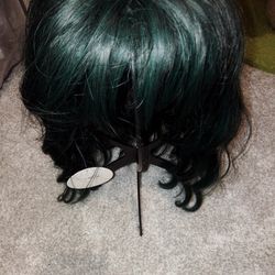Green And Black Wavy Synthetic Hair#40