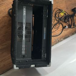 Rack-mounted audio setup W/ Crest Audio VS1100 power amplifier and a Samson PowerBrite PB9 power conditioner.  