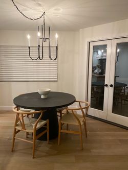 Crate & Barrel Willy 48" Charcoal Round Pedestal Dining Table by Leanne Ford