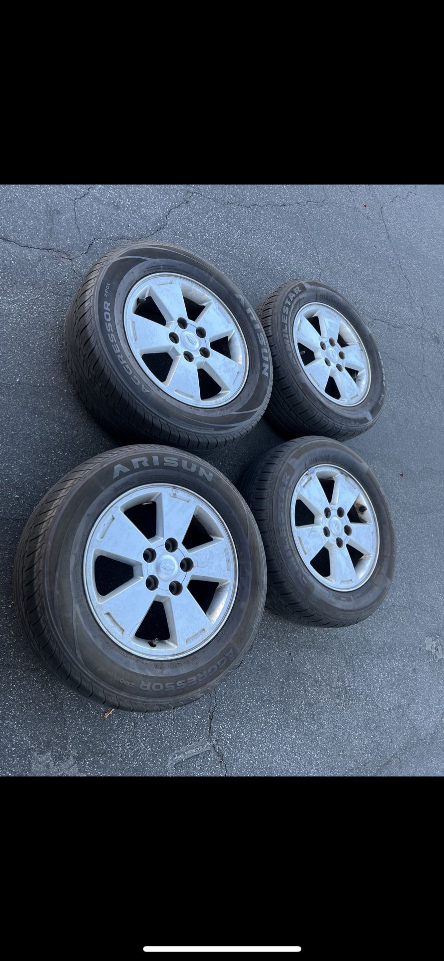 4 — 235/60r16 5x114.3 5x4.5 Stock Chevy Impala Cr-v Camry Corolla Civic Accord Altima Sentra Camry Rims Wheels Good 80% Treads Tires