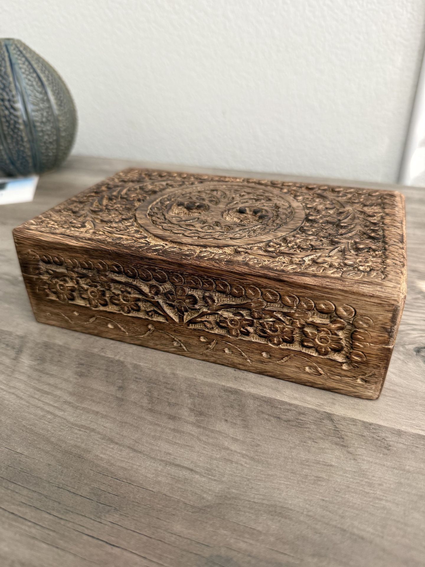 hand-carved wooden jewelry box