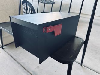 Architectural Black Metal US Mail Mailbox with Red Flag