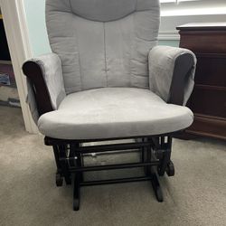 Dark Mahogany Wood Manual Sliding Rocking Chair With Ottoman 