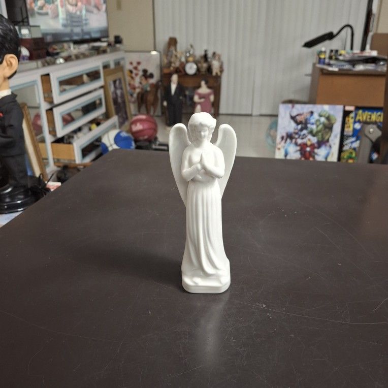 White Porcelain Praying Angel Figurine 6.75" Tall 