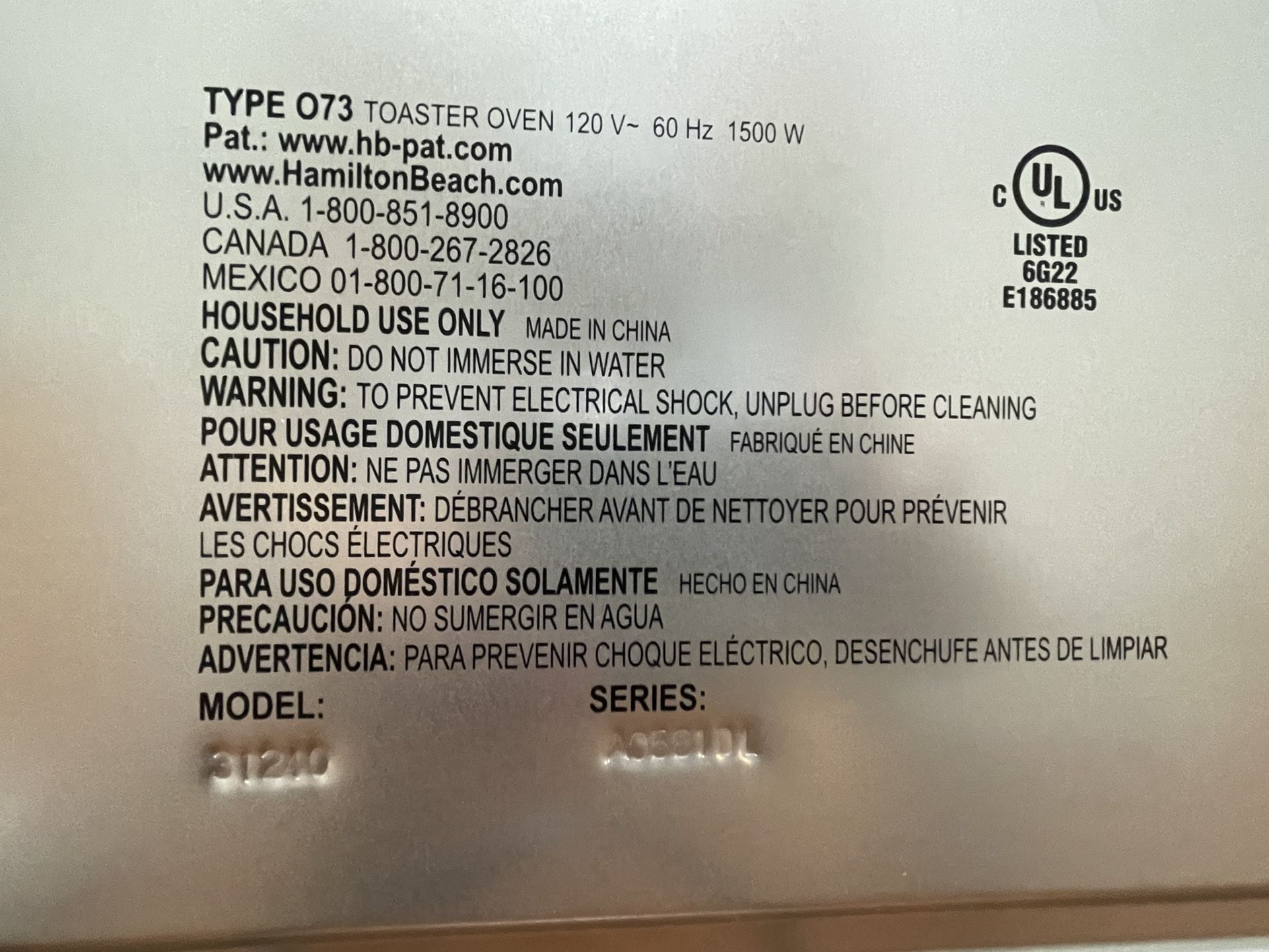 HAMILTON BEACH PROFESSIONAL Digital Convection Countertop Toaster Oven -Model 31240 (NEW - No Box)