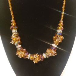 Bronze Amber Honey Colored Beads and Crystals 19" Necklace. F10