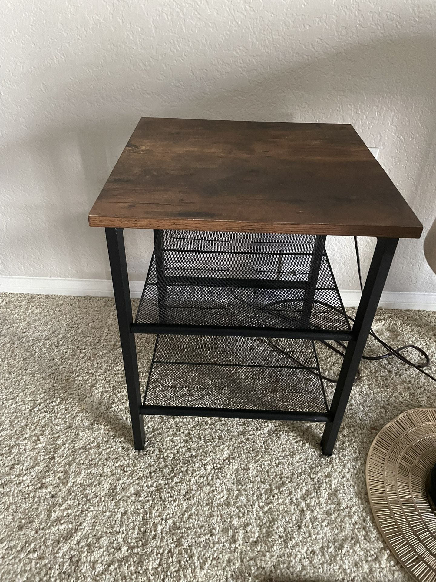 Three Shelves Rustic Oak Side Table