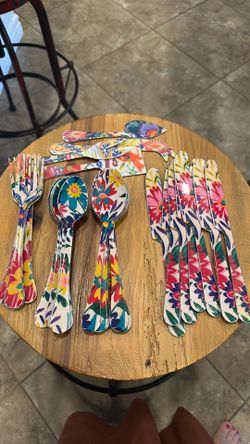 Colorful Floral Flatware Set – Service for 8 + Matching Serving Utensils