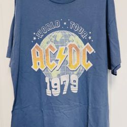 AC/DC WORLD TOUR 1979 HIGHWAY TO HELL Shirt Size XL Short Sleeve Blue