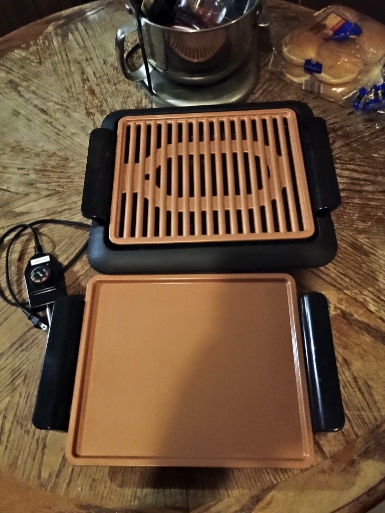 Gotham Steel Electric Indoor Grill & Griddle Smokeless Nonstick Ceramic for Steaks Chicken Eggs