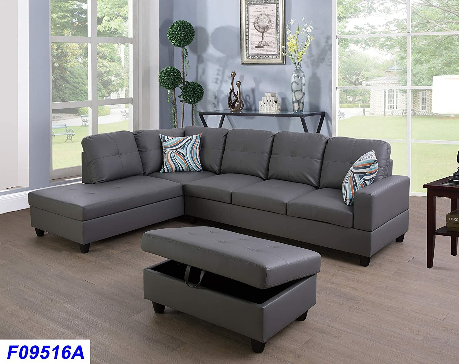 New Grey Sectional with Storage Ottoman