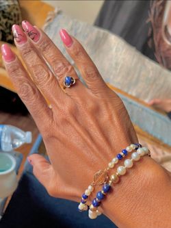 14K Solid Gold Lapizlazuli Ring and Bracelets Set