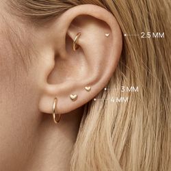 KOSINER 14K Solid Gold Dainty SweetHeart Flat Back Stud 4mm Pair 