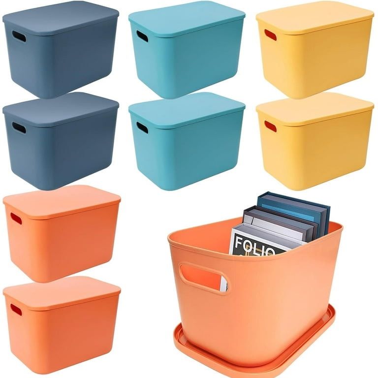 8 Pack Colorful Plastic Storage Bins with Lid