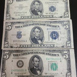 lot 3 pieces 1934d 1950c 1953 5 dollar bill!