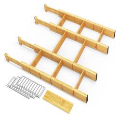 Drawer Dividers with Inserts and Labels, Kitchen Adjustable Drawer Organizers, Expandable Organization for Home, Office, Dressers, 4 D