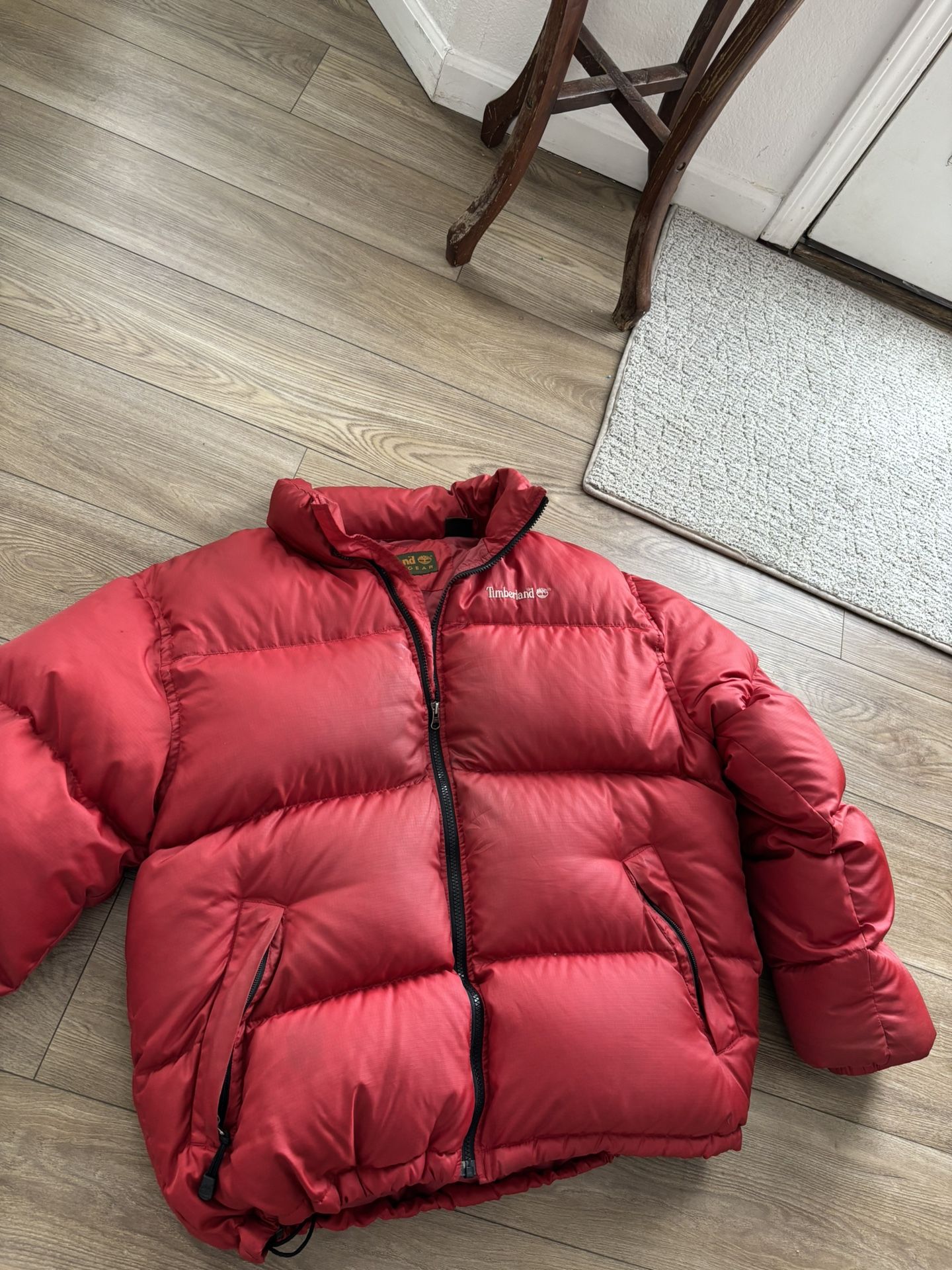red timberland puffer jacket size large