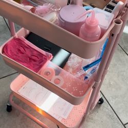 3 Tier Rolling Utility Cart (Pink)