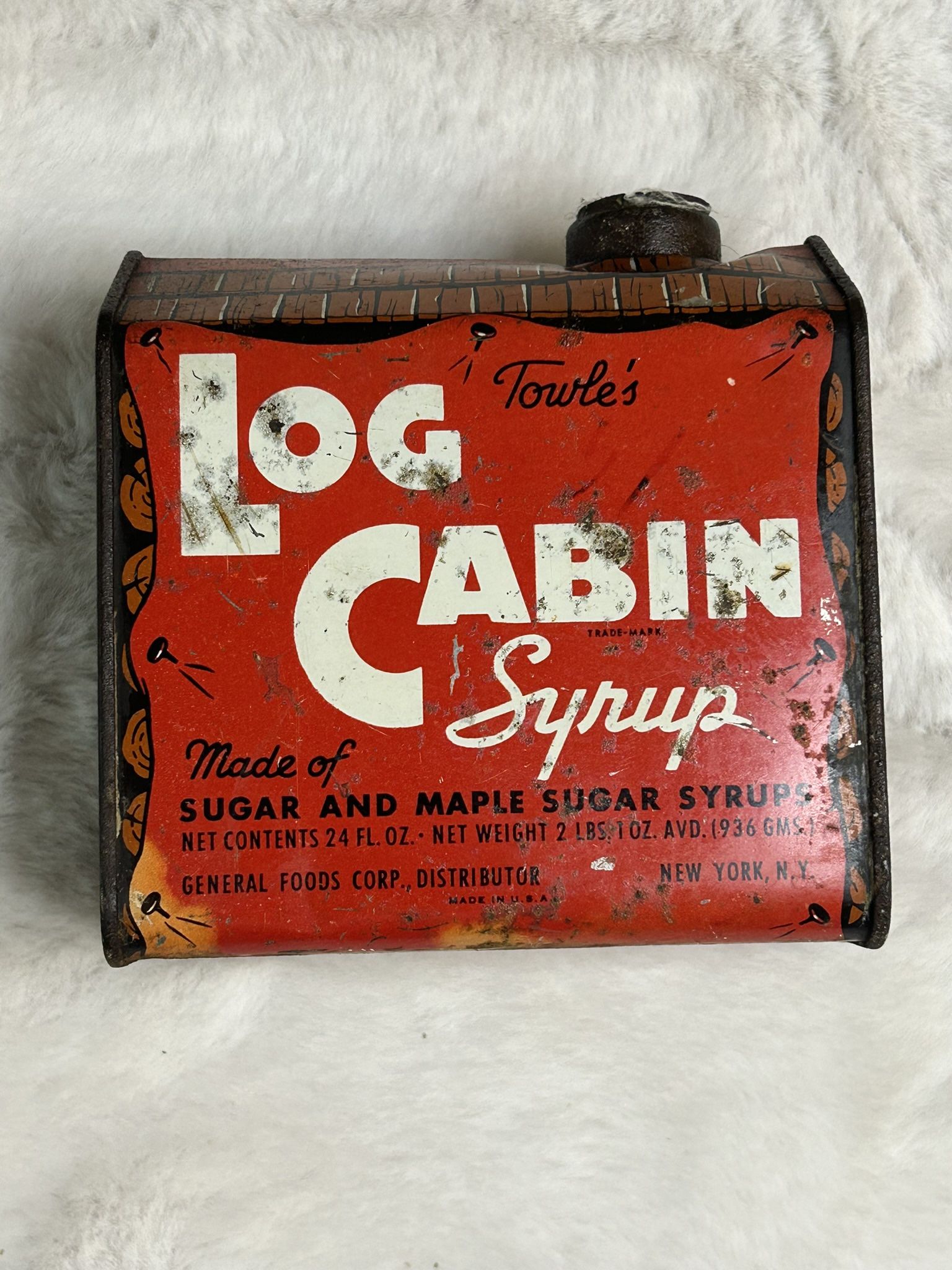 Vintage Log Cabin Syrup Tin Canister