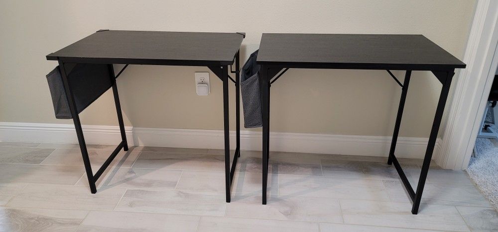 Set Of (2) Black Computer Desks With Storage Bag And Hook