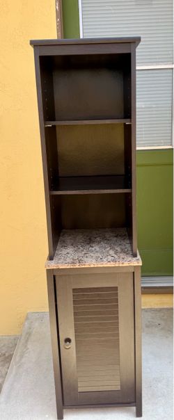 Tall Dark Brown Storage Cabinet with Shelves
