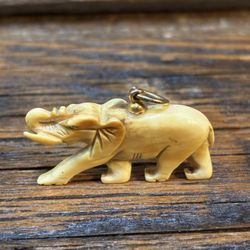 Antique Bone Elephant Pendant With Gold Attachment
